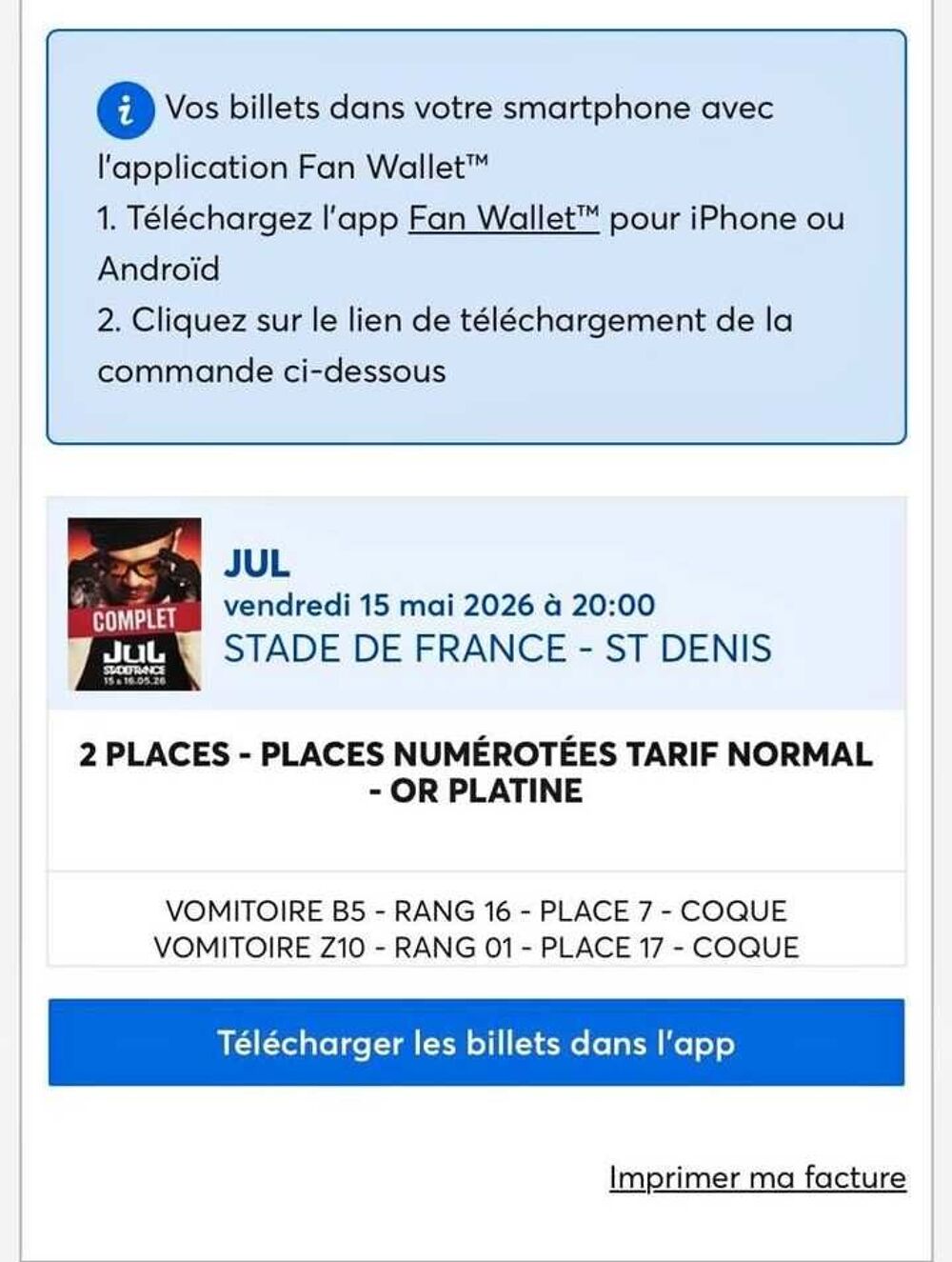 Vendre mon ticket pour le concert de JUL Billetterie