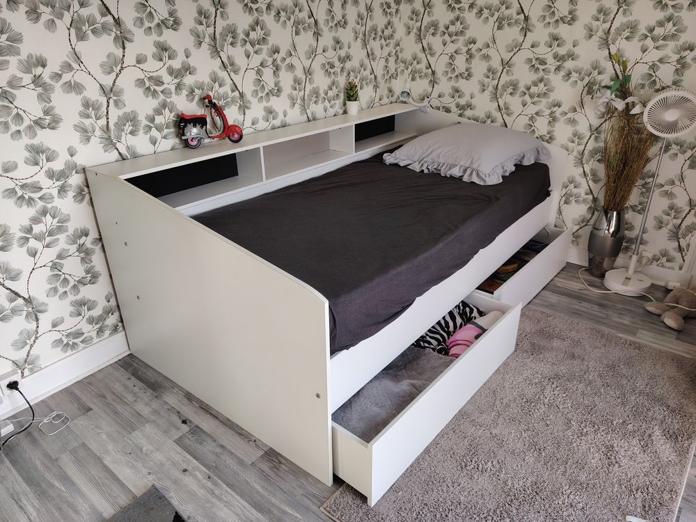 Lit banquette 1 personne avec tiroir et sommier Meubles