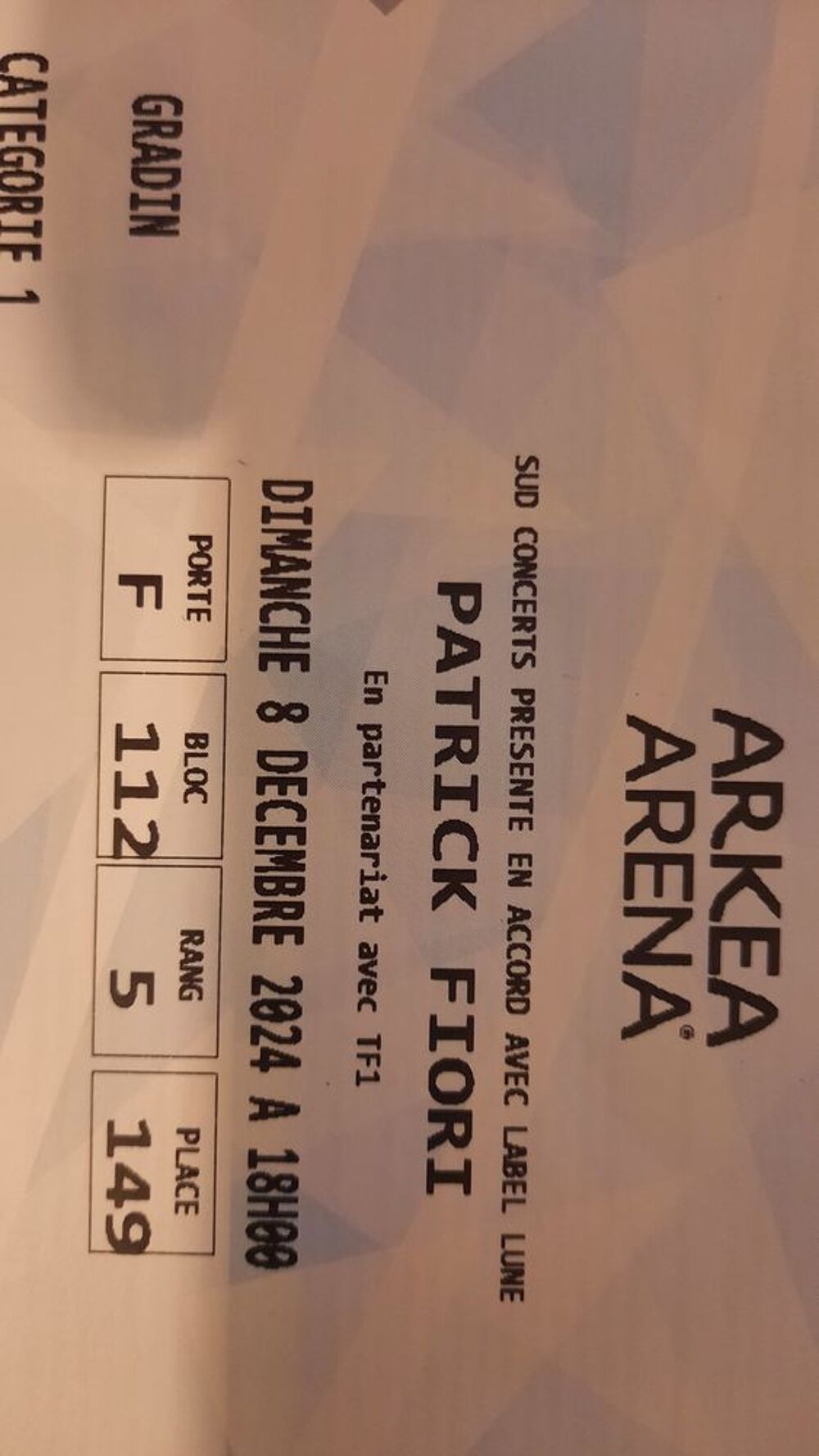 Place Concert Patrick Fiori Arena Floirac Billetterie