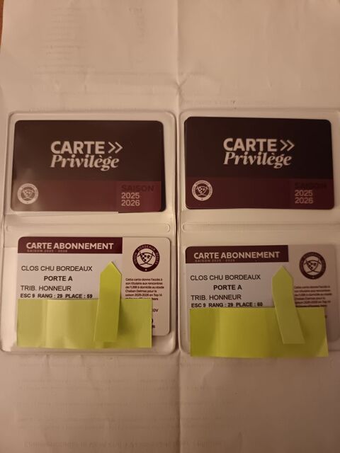 Deux places abonn�s UBB 2025 /2026 280 Gujan-Mestras (33)