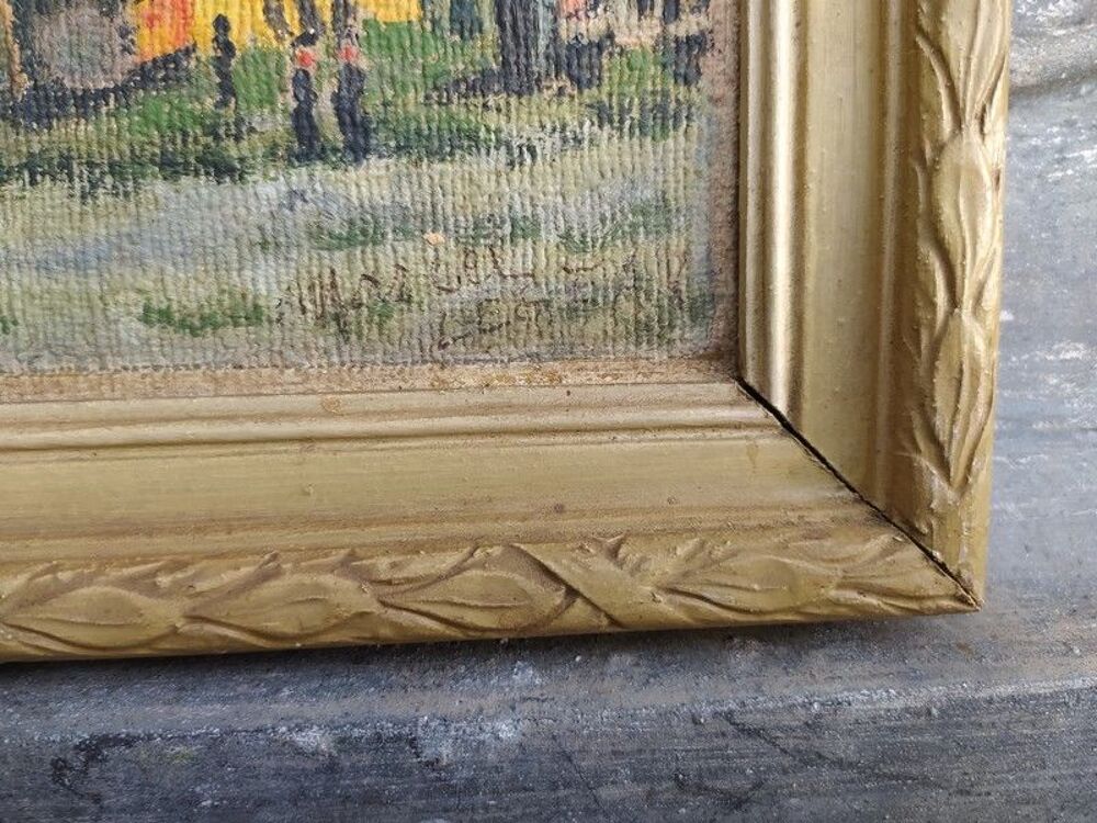 Tableau Peinture Na&iuml;ve Village Roulottes Sign&eacute; Marcel Legeay 