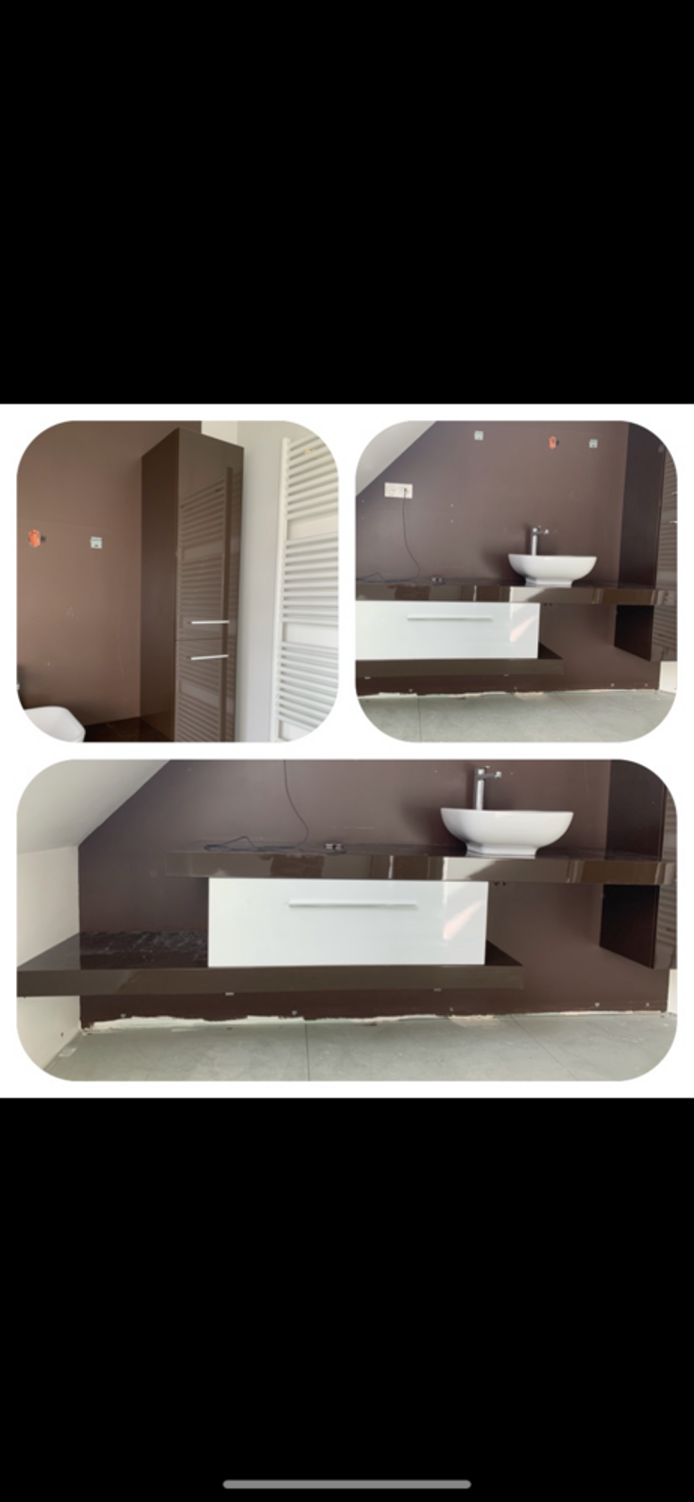 Ensemble salle de bain laqu&eacute;e chocolat et blanc Meubles