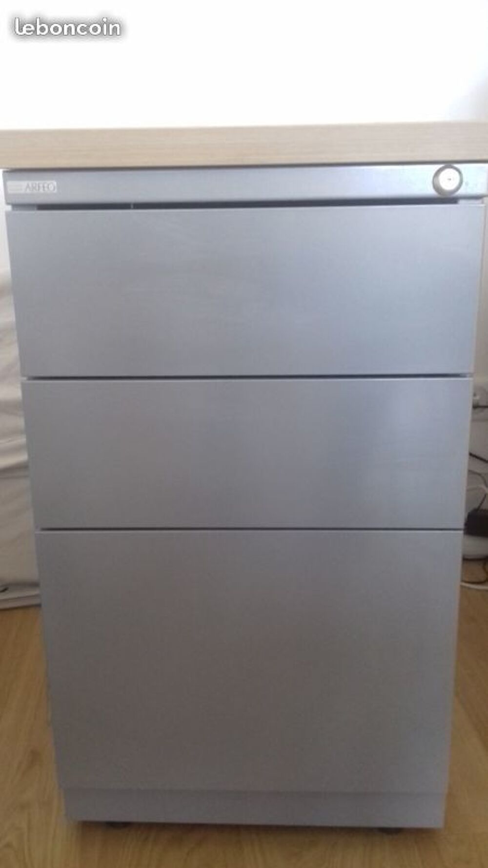 Caisson bureau bois et m&eacute;tal gris aliminium Meubles