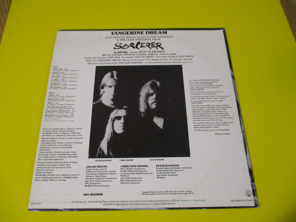 TANGERINE DREAM SORCERER BOF 33 TOURS CD et vinyles