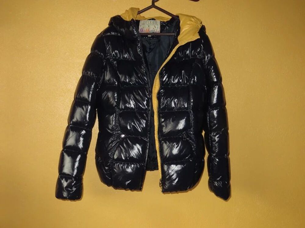Doudoune brillante bleue fonc&eacute;e d&eacute;perlante - Femme Ado Vêtements