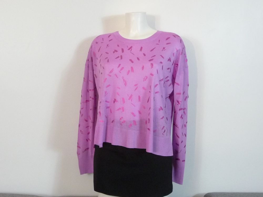 Pull L&eacute;ger Rose avec des Traits Rose Fushia Brillant- Zara Vêtements