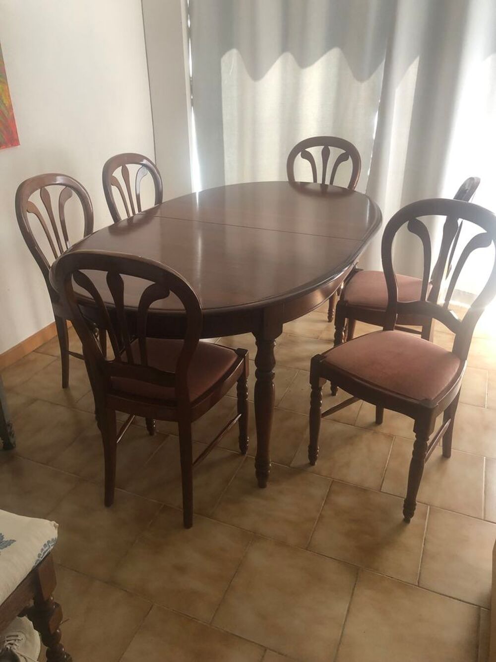 table salle &agrave; manger +rallonges+6 chaises merisier Meubles