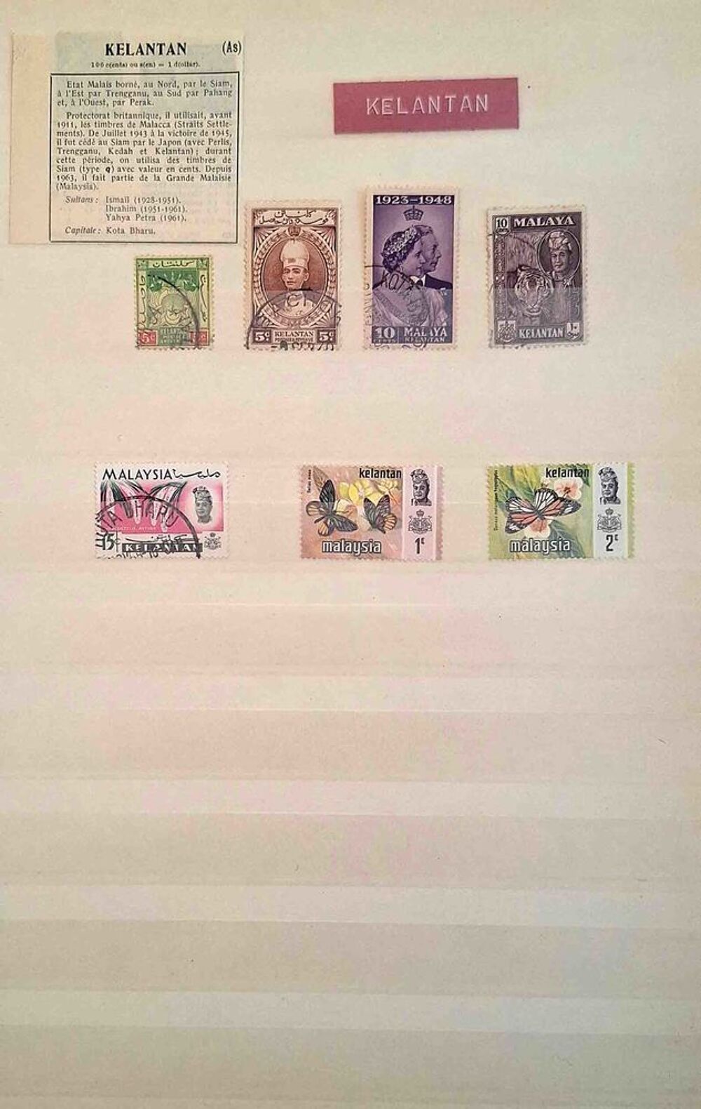 S&eacute;rie de timbres de collection de Kelantan 