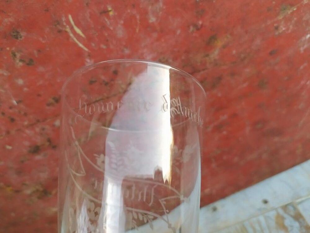 Verre Cristal Grav&eacute; Vitaline Souvenir d'Aniche XIX&egrave;me Décoration