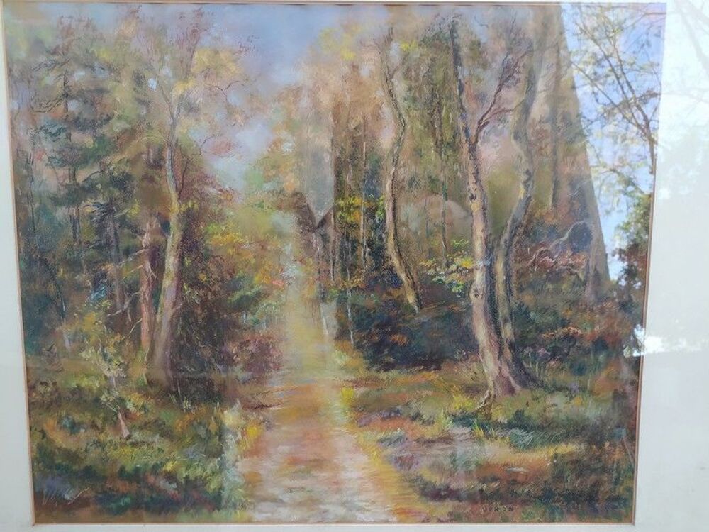 Tableau Pastel Paysage de Sous-Bois Sign&eacute; Veron
