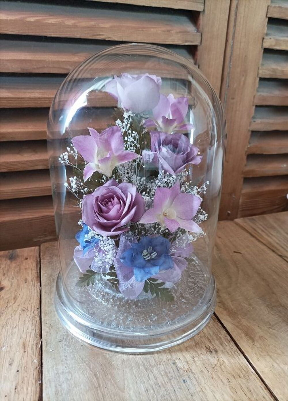 Cloche en verre bouquet fleur rose &eacute;ternelle dp 0823300 Décoration