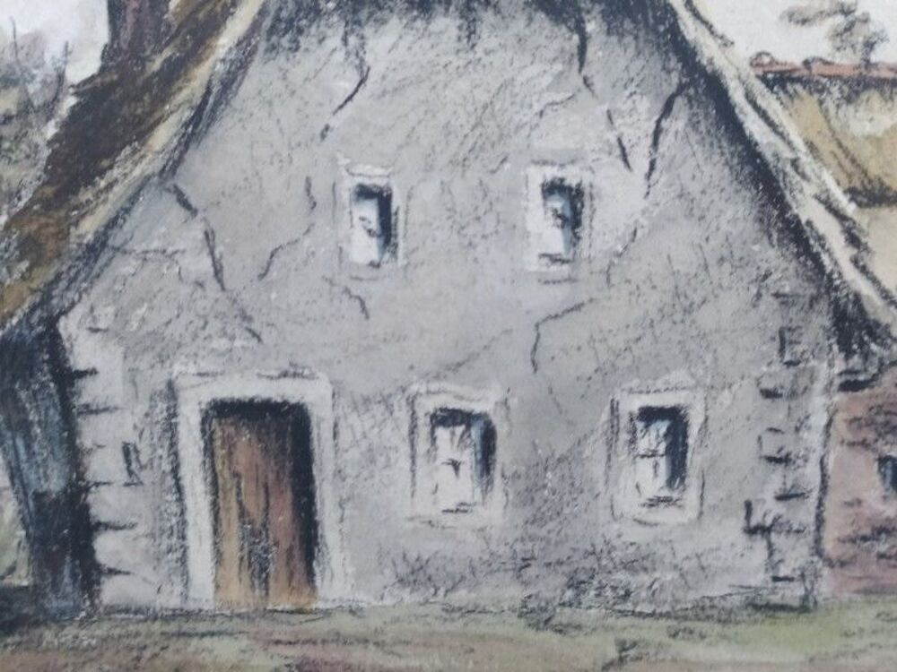 Tableau Paysage Dessin Prisonnier Allemand R.Ivonina 1946 
