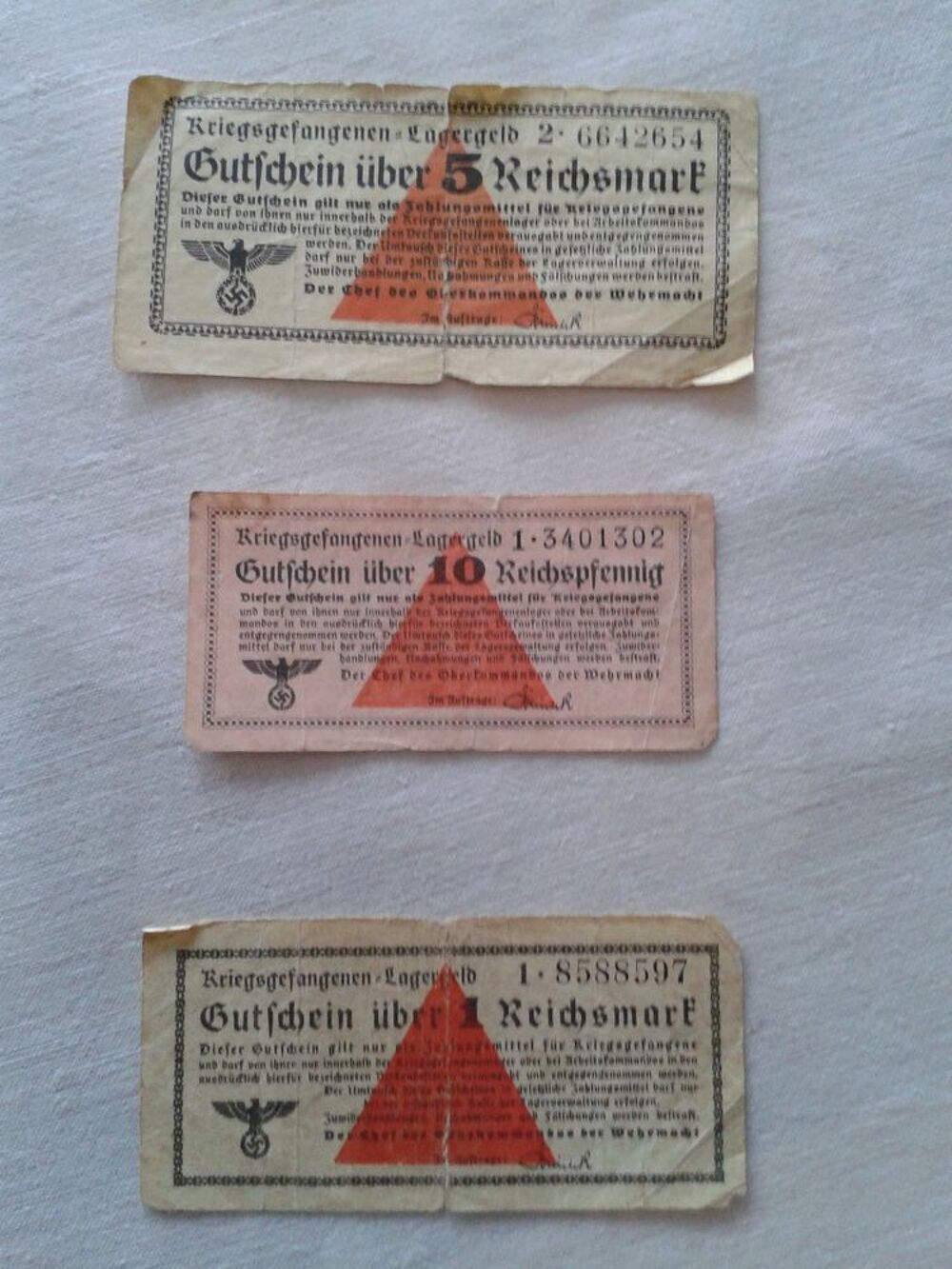 3 bons de prisonniers guerre stalag 