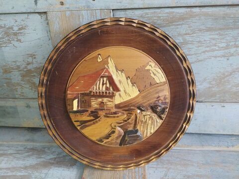 Assiette Bois Sculpté Chalet Montagne Art Populaire 1950 Loches (37)