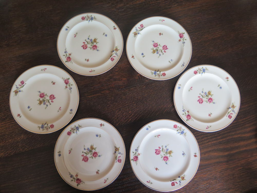 assiettes &agrave; dessert en porcelaine de Limoges A. VIGNAUD Décoration