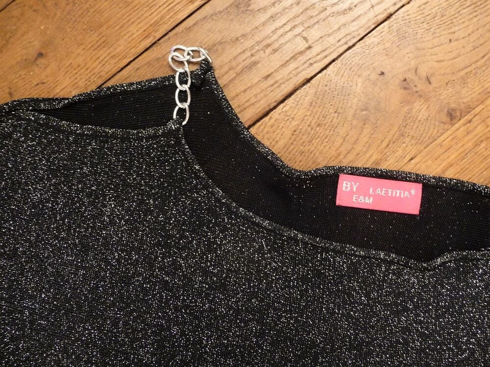 Pull Noir et Argent&eacute; Bretelle M&eacute;tal Argent&eacute;-By Laetitia E&amp;M Vêtements
