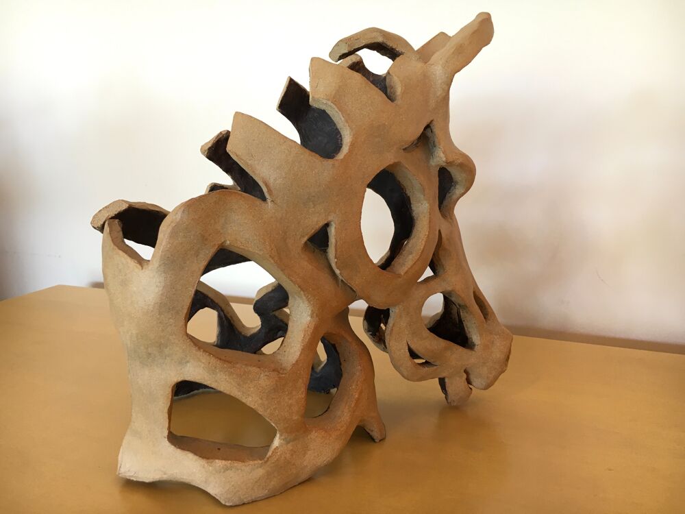 Sculpture de T&ecirc;te de cheval; Pi&egrave;ce unique en terre cuite Décoration