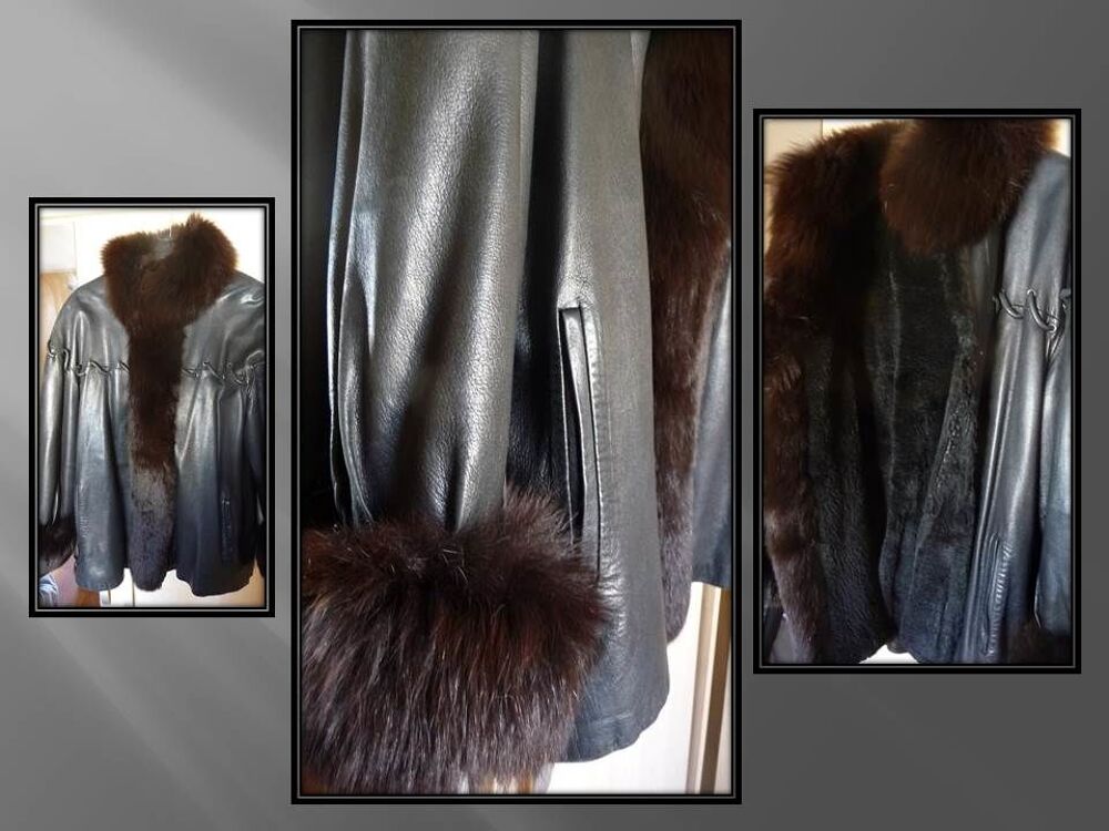 Trois quart manteau femme fourrure et cuir Vêtements