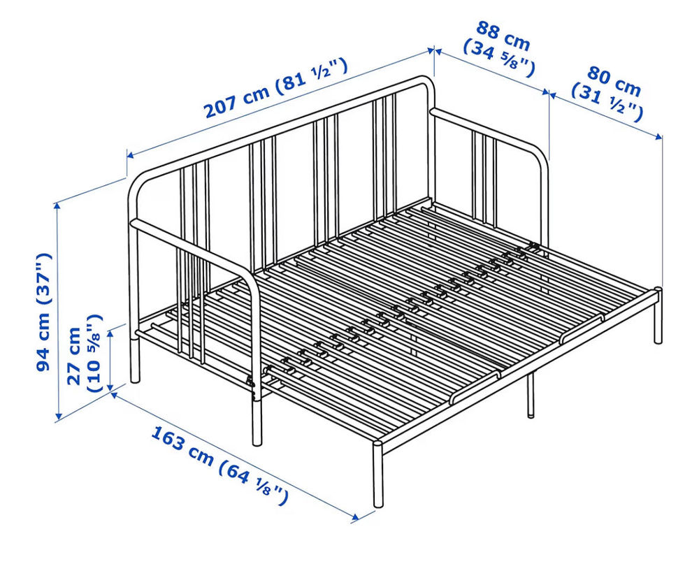 Lit banquette extensible en m&eacute;tal noir €" excellent &eacute;tat Meubles