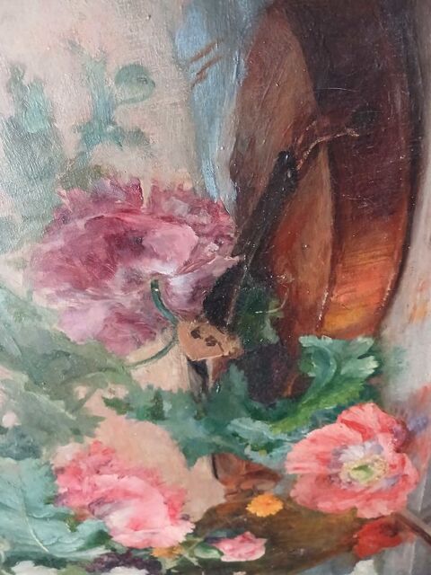 TABLEAU FLEURS HUILE COUTEAUX ancien Romans-sur-Isère (26)