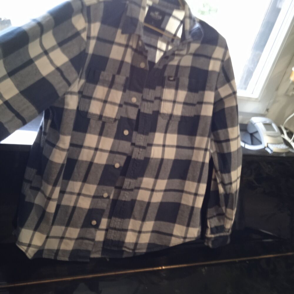 Chemise &agrave; carreaux marine et blanc manches longues taille XL Vêtements