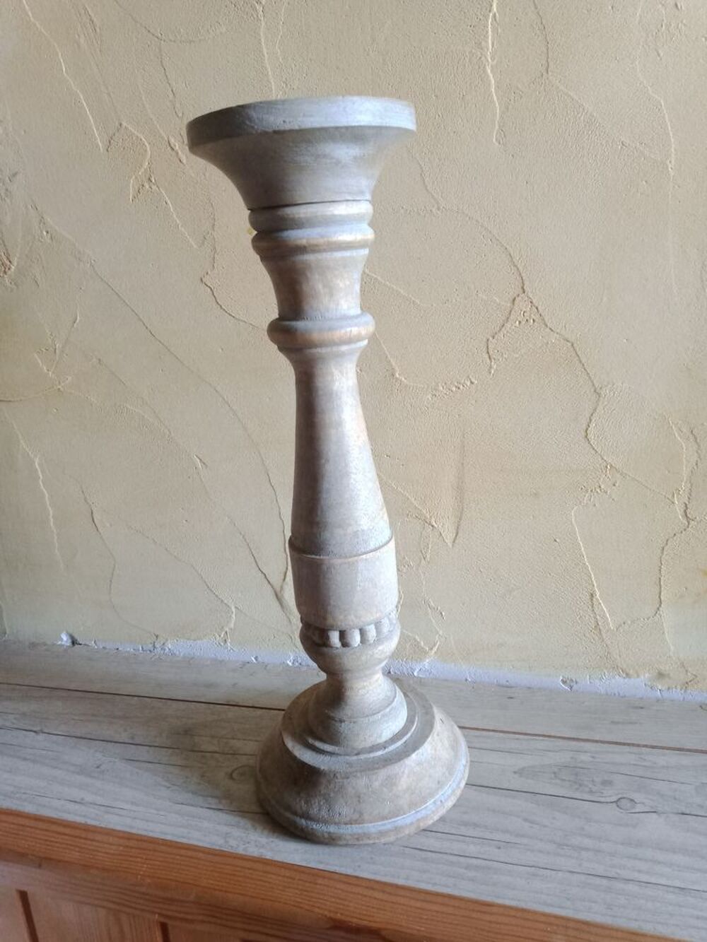 Grand bougeoir en bois avec plateau m&eacute;tal avec pointe Décoration