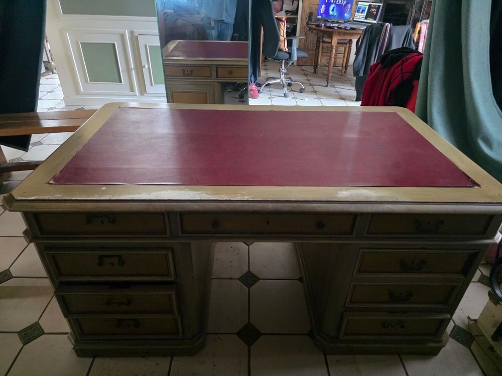 bureau americain double face dessus cuir Meubles