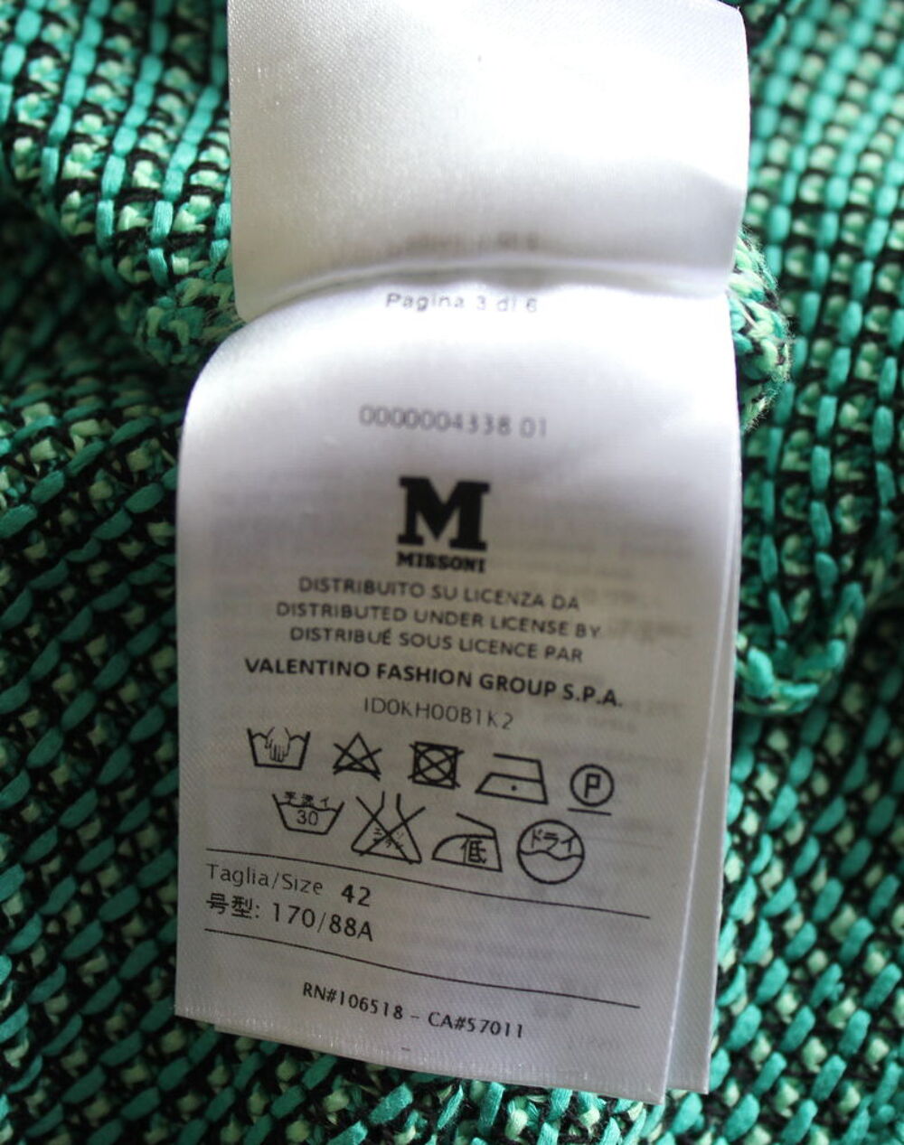Manteau maille turquoise MISSONI T.38 Fr Vtements