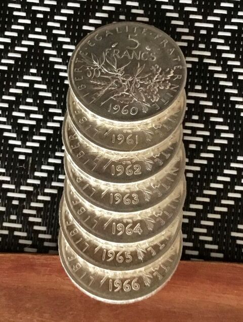 S�rie 7 pi�ces de 5 francs semeuses argent ann�e 60/66 900 Metz (57)