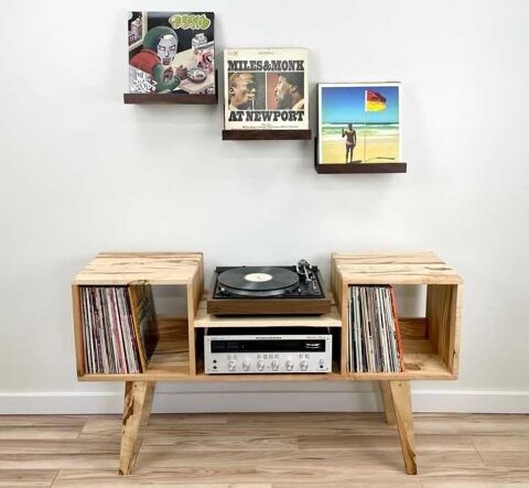 Meuble de rangement pour vinyles fait main en bois dur sélectionné avec soin Rouen (76)