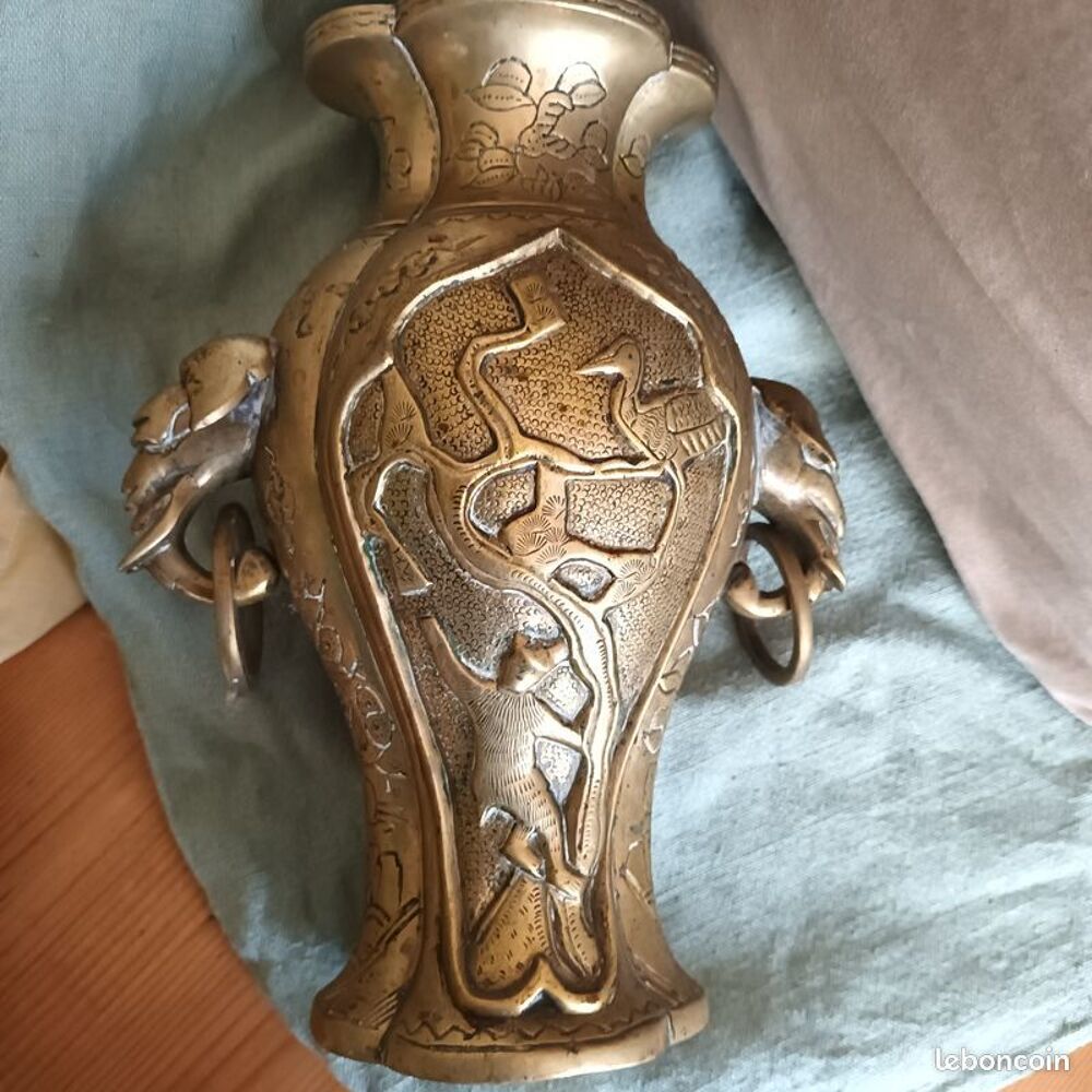 Vase bronze dor&eacute; chinois elephant chine thailande laos asie Décoration