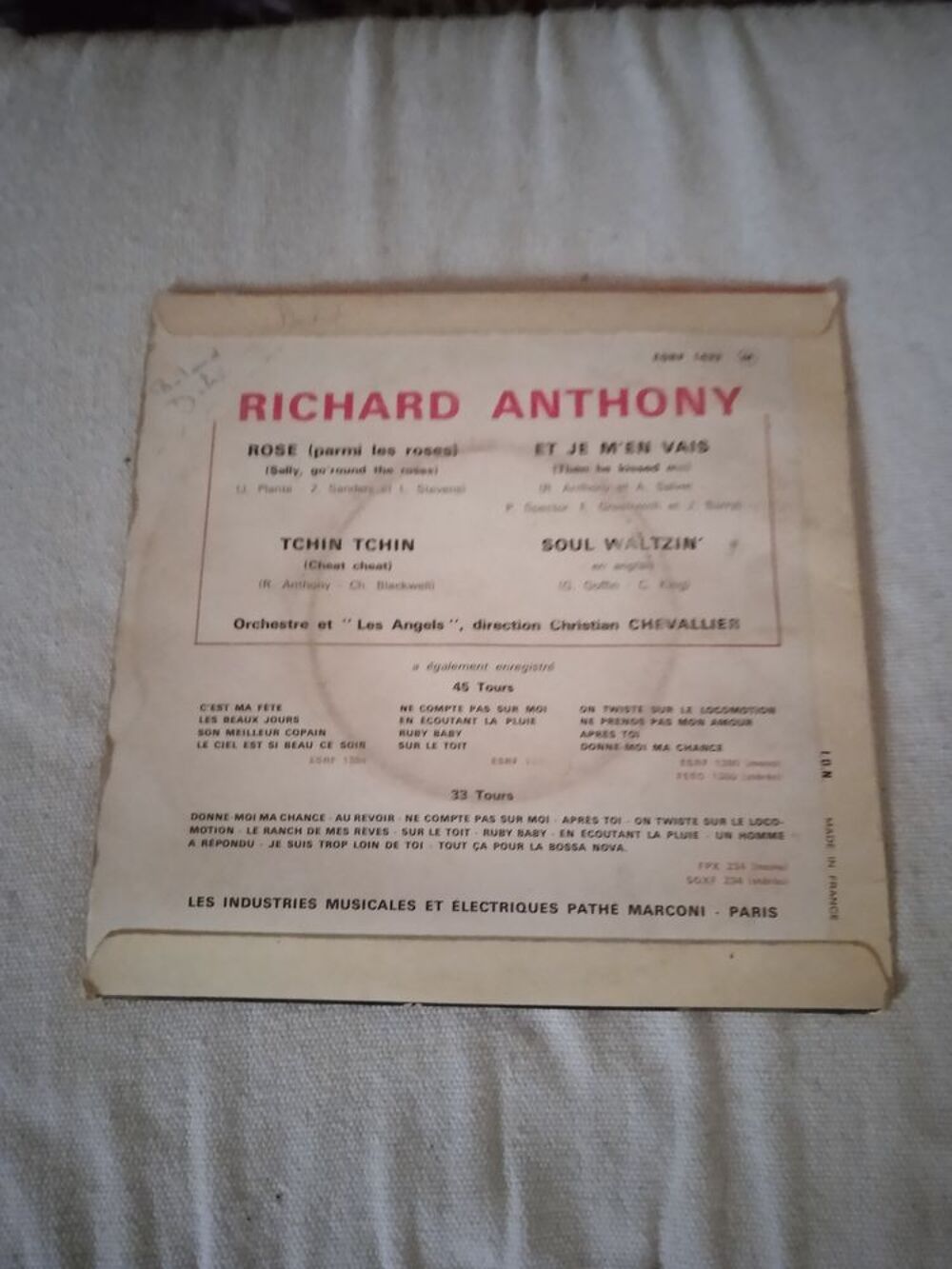 Vinyle 45 T Richard Anthony
Rose
1960 CD et vinyles
