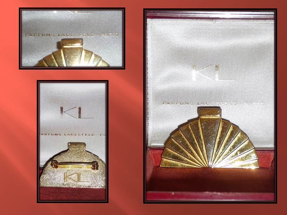 KARL LAGERFELD - Vintage 1980 Plaqu&eacute; Or KL Broche Bijoux et montres