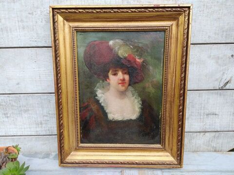 Tableau Portrait Féminin ca1900 Signé d'Abancourt 180 Loches (37)