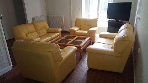 Salon cuir jaune - Canap et fauteuils chteau d ax 1100 Provins (77)