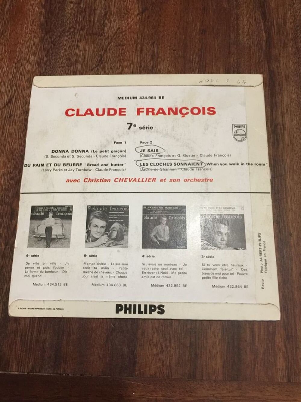Vinyle 45 tours Claude Fran&ccedil;ois " Dona dona " CD et vinyles