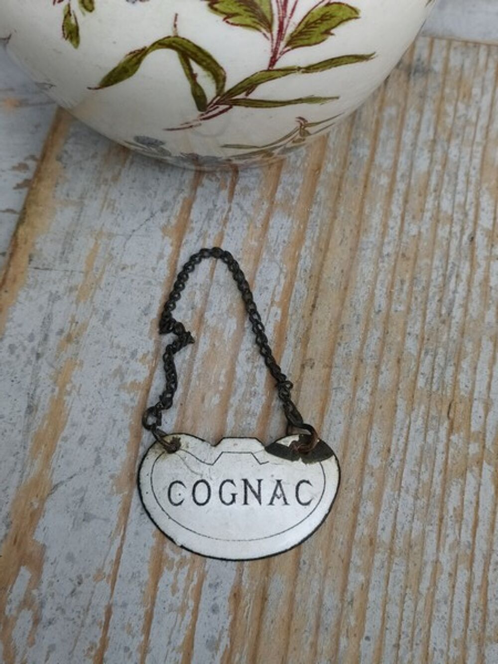 Ancienne Plaque &Eacute;maill&eacute;e Cognac Liqueur Bouteille Carafe 