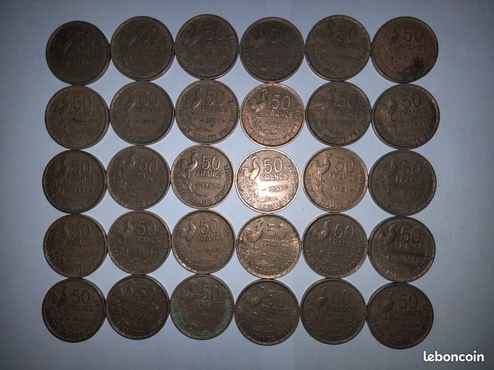 Lot de 30 pi&egrave;ces de 50 francs Guiraud voir photos 