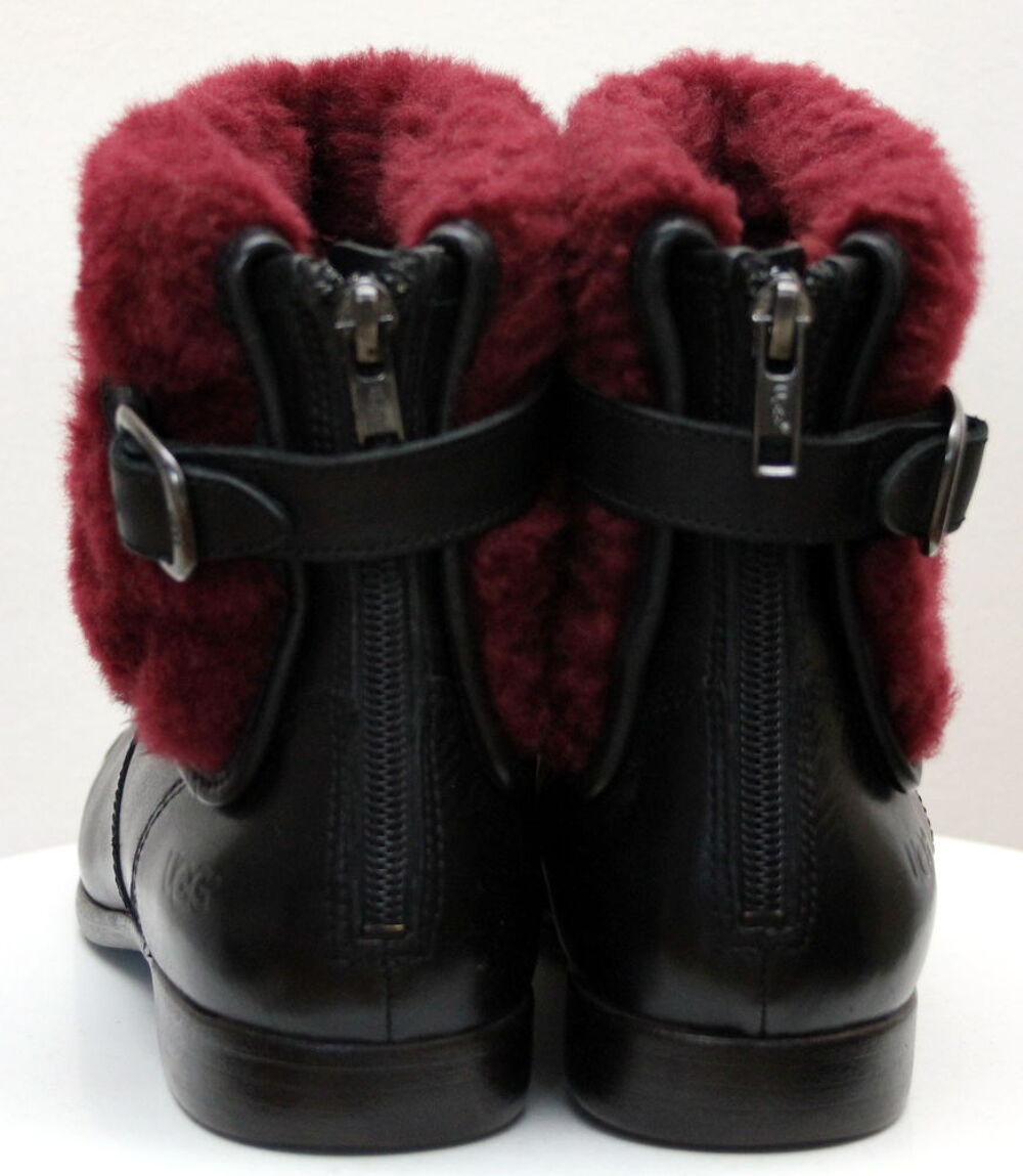 Bottines cuir et fourrure bordeaux UGG T.39 Chaussures