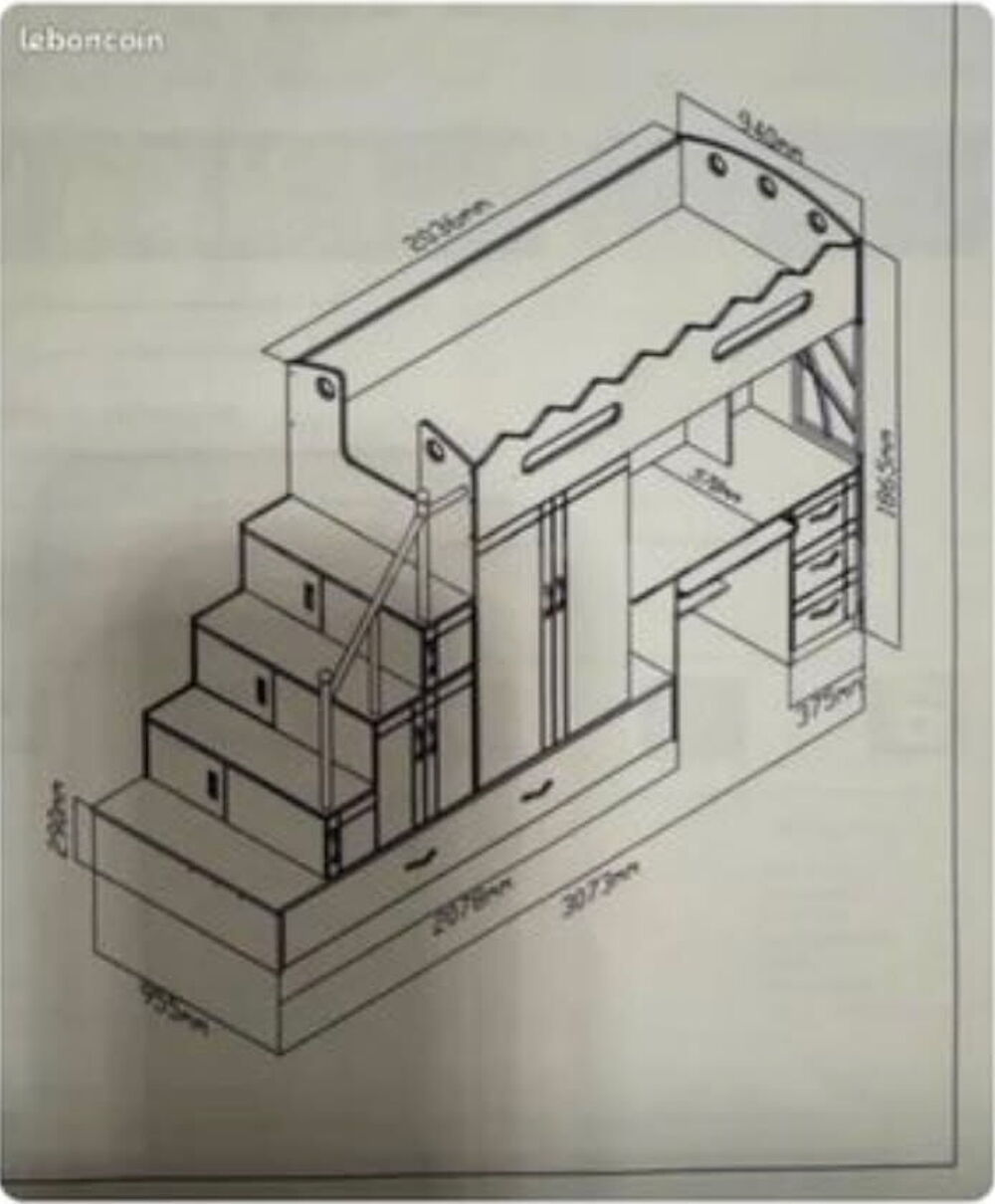 Lit combin&eacute; Ado meubelco avec notice Mobilier enfants