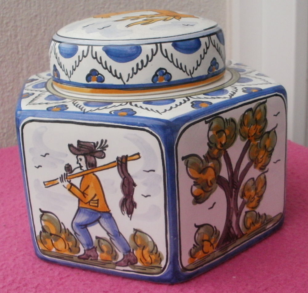 Pot couvert / Bonbonni&egrave;re / Sucrier &agrave; 6 faces, en porcelaine Décoration