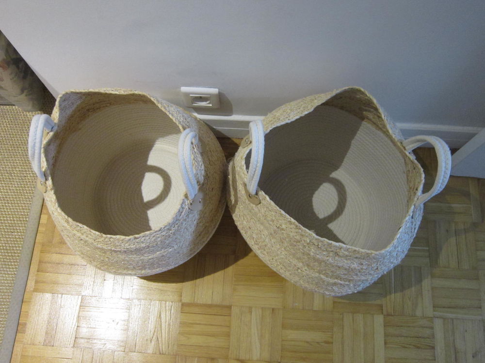 Lot de 2 grands paniers osier et coton Décoration