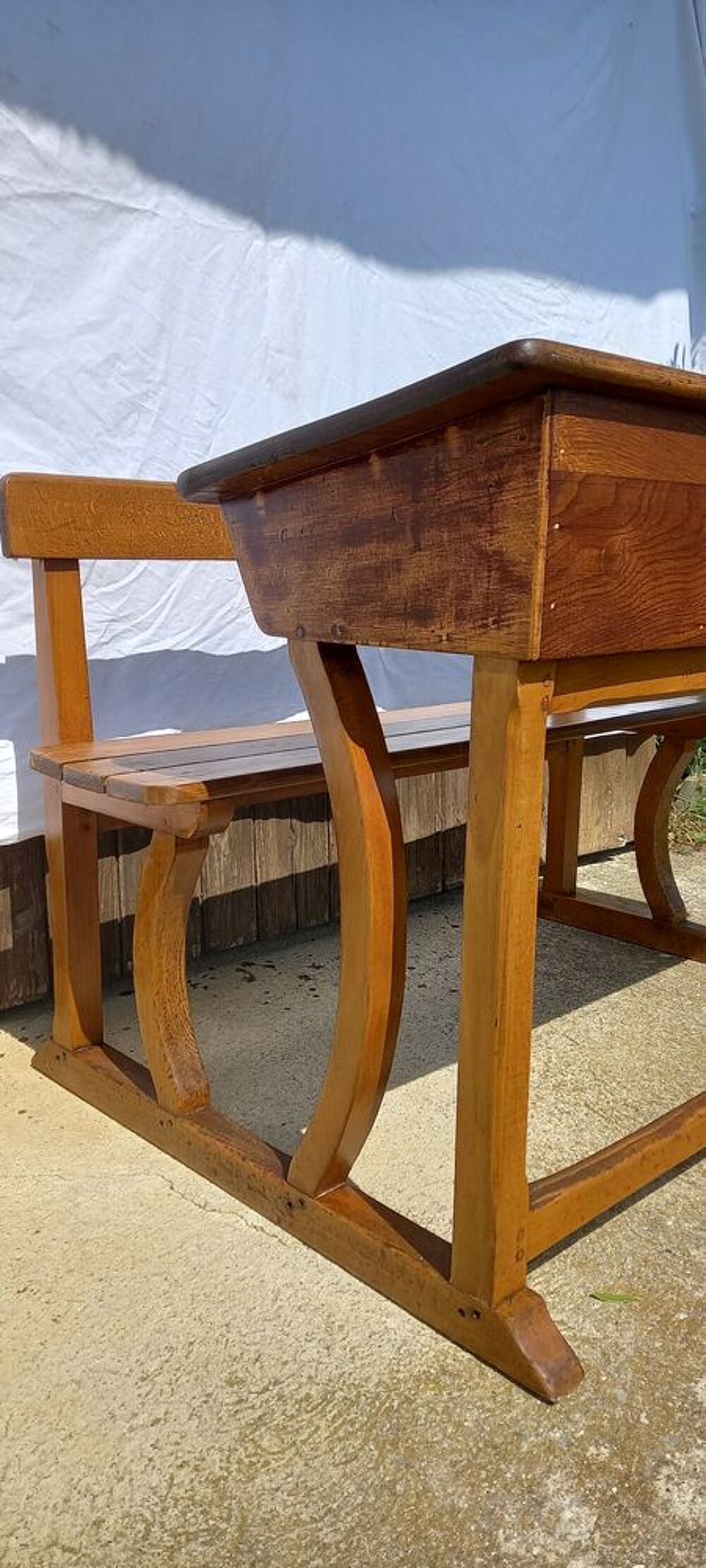 Bureau d'&eacute;cole vintage Saint-Martin 2 places Pieds galb&eacute;s Mobilier enfants