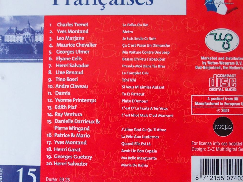 CD CHANSONS FRANCAISES Vol 15 CD et vinyles
