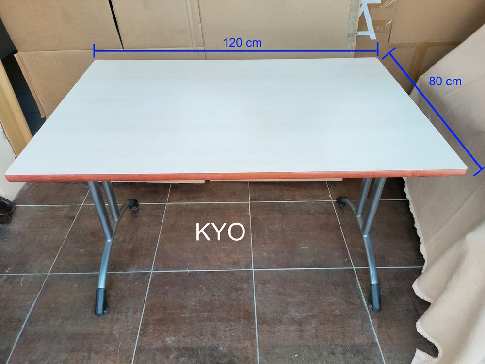 Table rectangulaire bureau 120x80cm, bois m&eacute;tal blanc beige Meubles