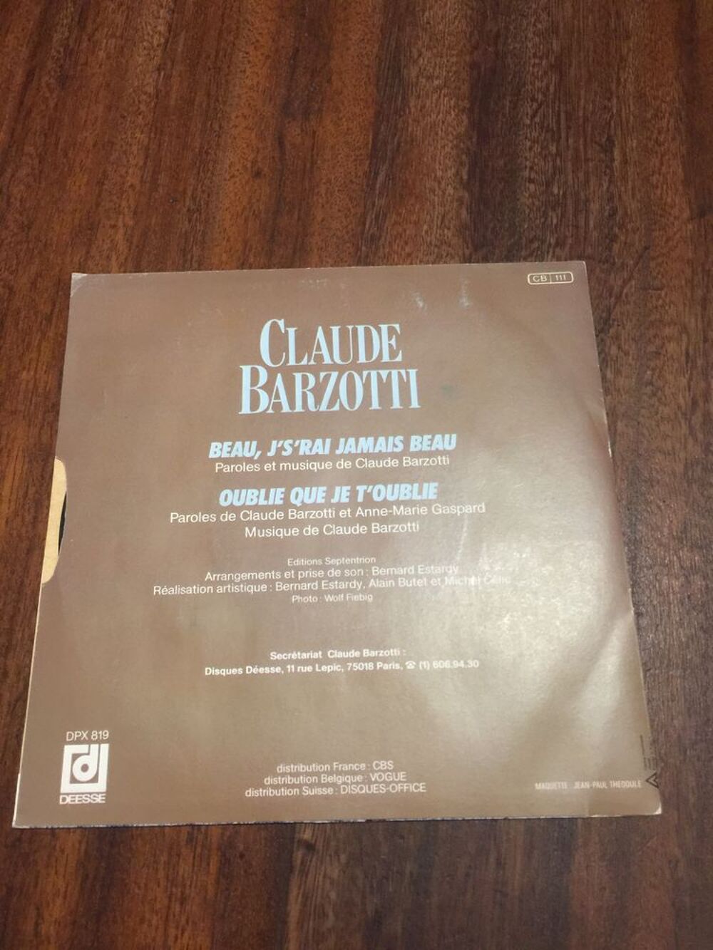 vinyle 45 tours Claude Barzotti. &acute;&acute; Beau j?srai jamais beau &acute;&acute; CD et vinyles