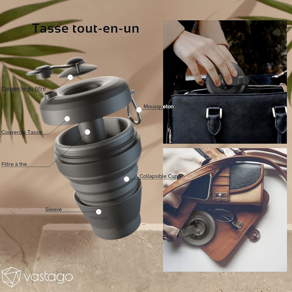 Tasse de Voyage Pliable en Silicone (350 mL) Cuisine