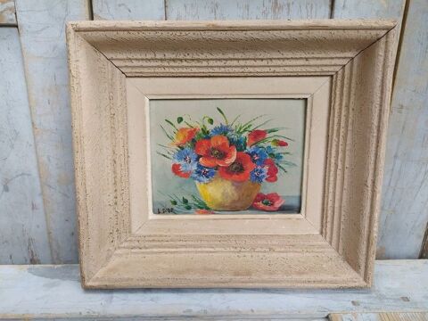 Tableau Bouquet de Fleurs Coquelicots Bleuets Signé L. Dior 60 Loches (37)
