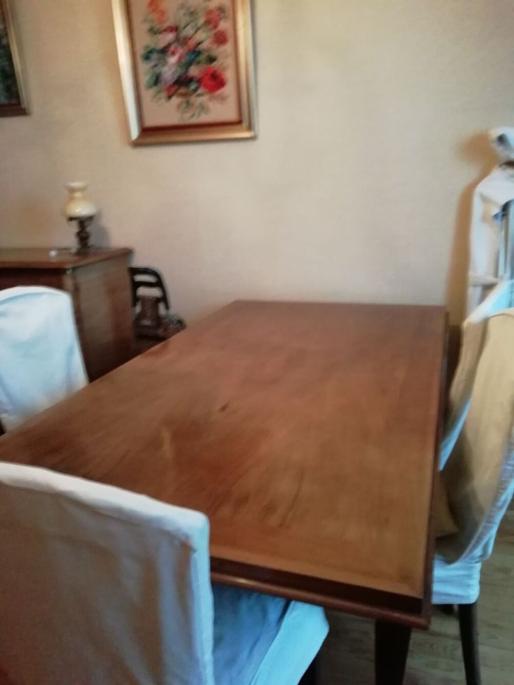 Table Salle a manger noyer massif vein&eacute; noir Excellent etat Meubles