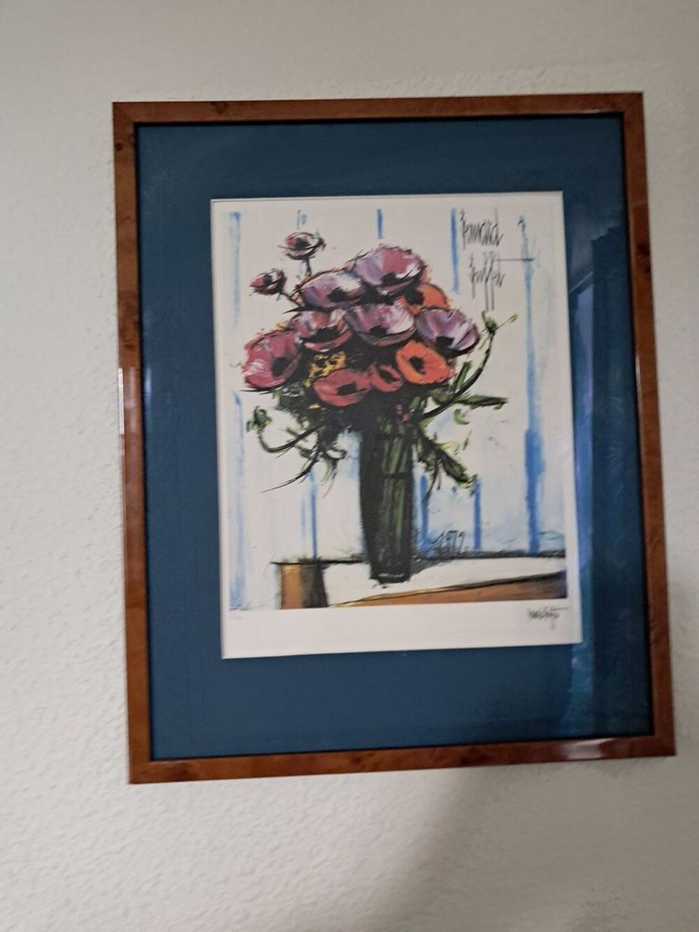Lithographie num&eacute;rot&eacute;e de Bernard BUFFET. 
Les an&eacute;mones.1972 Décoration
